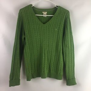 IZOD Cable Knit Sweater Green Large Women's V-Neck
